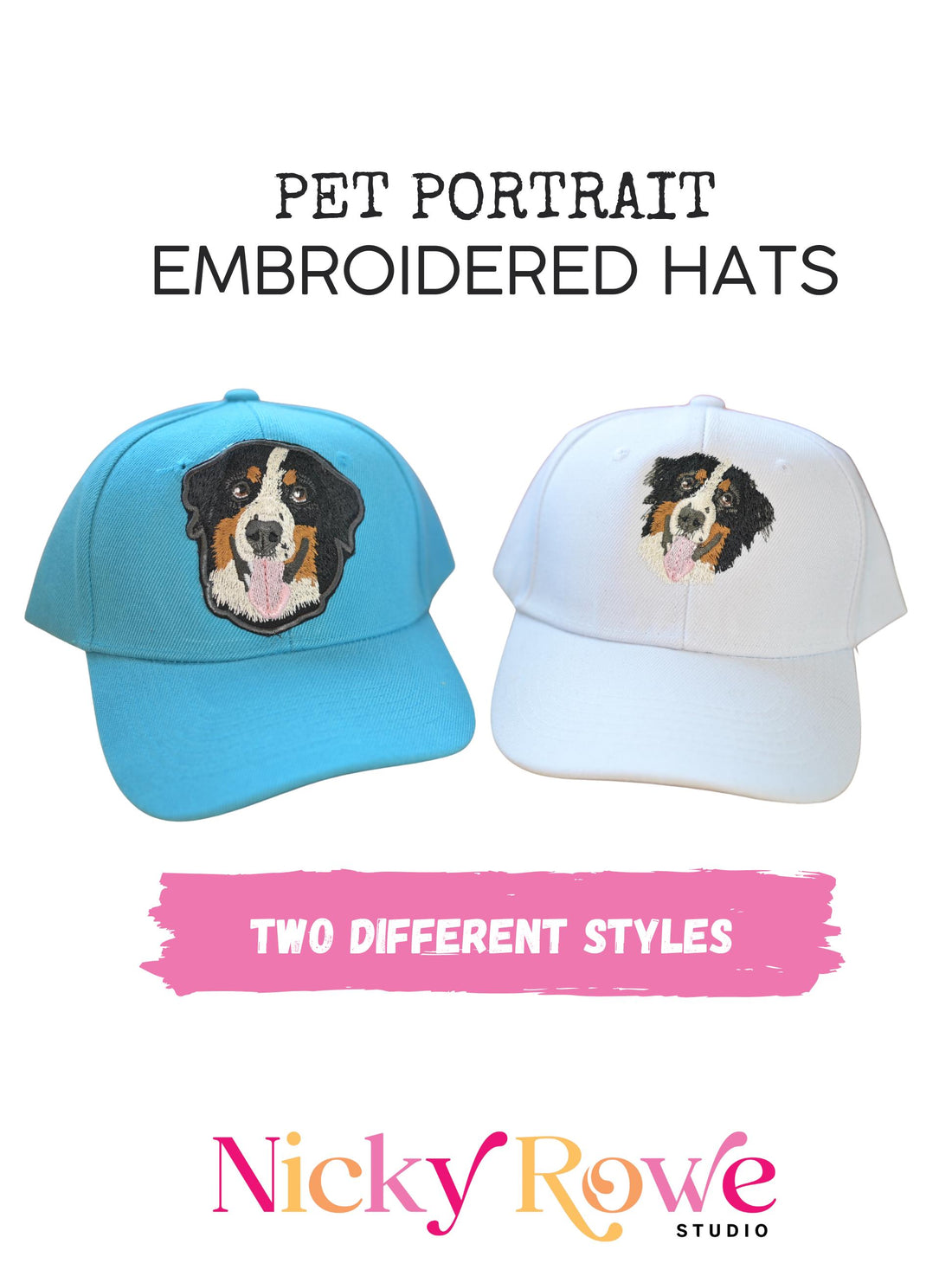 Custom Pet Portrait Trucker Hat – Hand-Drawn Embroidery, Sew-On Patch Option