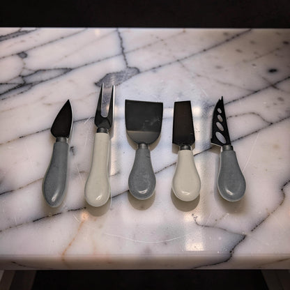 5-Piece Concrete Handle Charcuterie Set | Modern Industrial Cheese Knives | Food Safe Resin Sealed | Unique Housewarming Gift