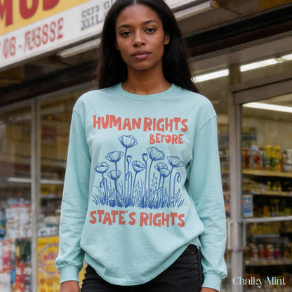 Light blue long-sleeve shirt with &amp;quot;HUMAN RIGHTS BEFORE STATE&amp;