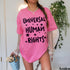 Pink t-shirt with "Universal Human Rights" text and star graphics.