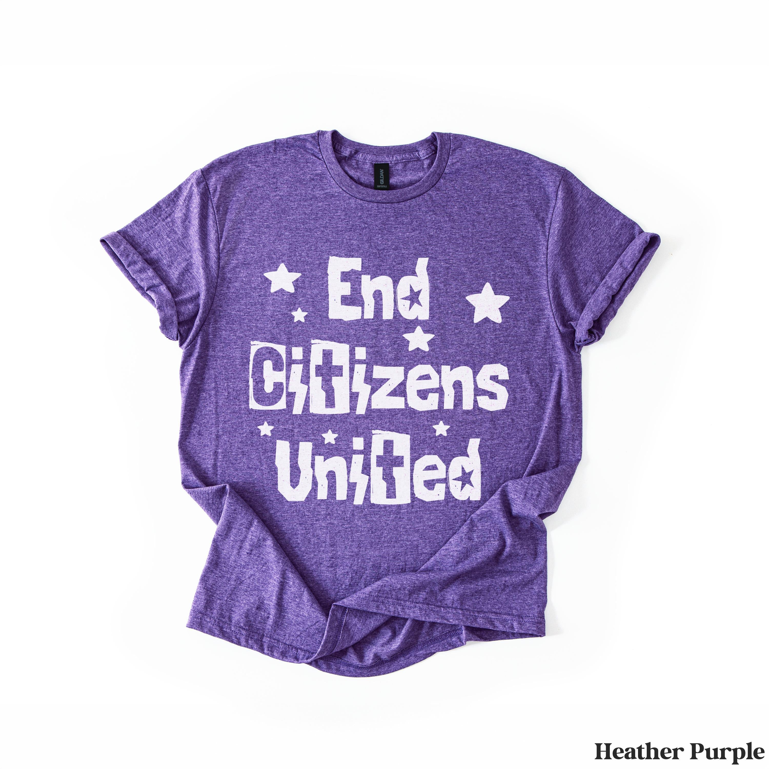 Purple t-shirt with &amp;quot;End Citizens United&amp;quot; text and stars.