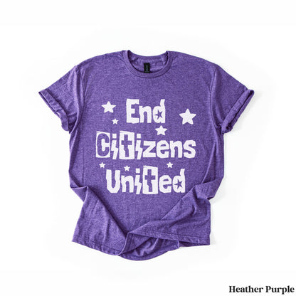 Purple t-shirt with &amp;quot;End Citizens United&amp;quot; text and stars.