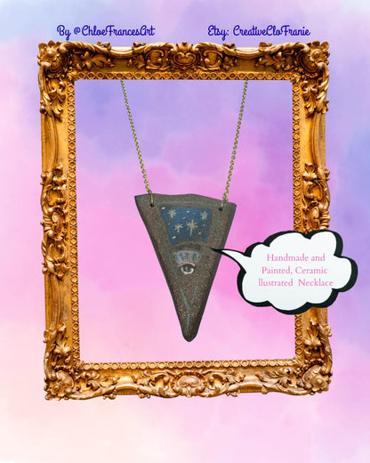 All Seeing Eye - Abstract Illustrated Ceramic Necklace