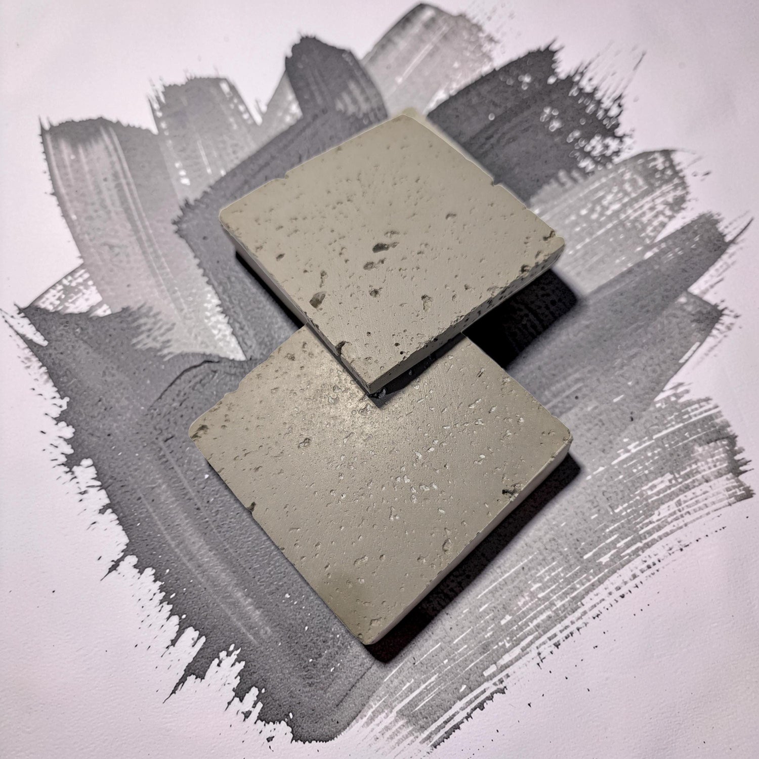 Minimalist Concrete Coasters Set of 2, Modern Industrial Drink Coasters with Cork Feet, Square Cement Product Photography Props