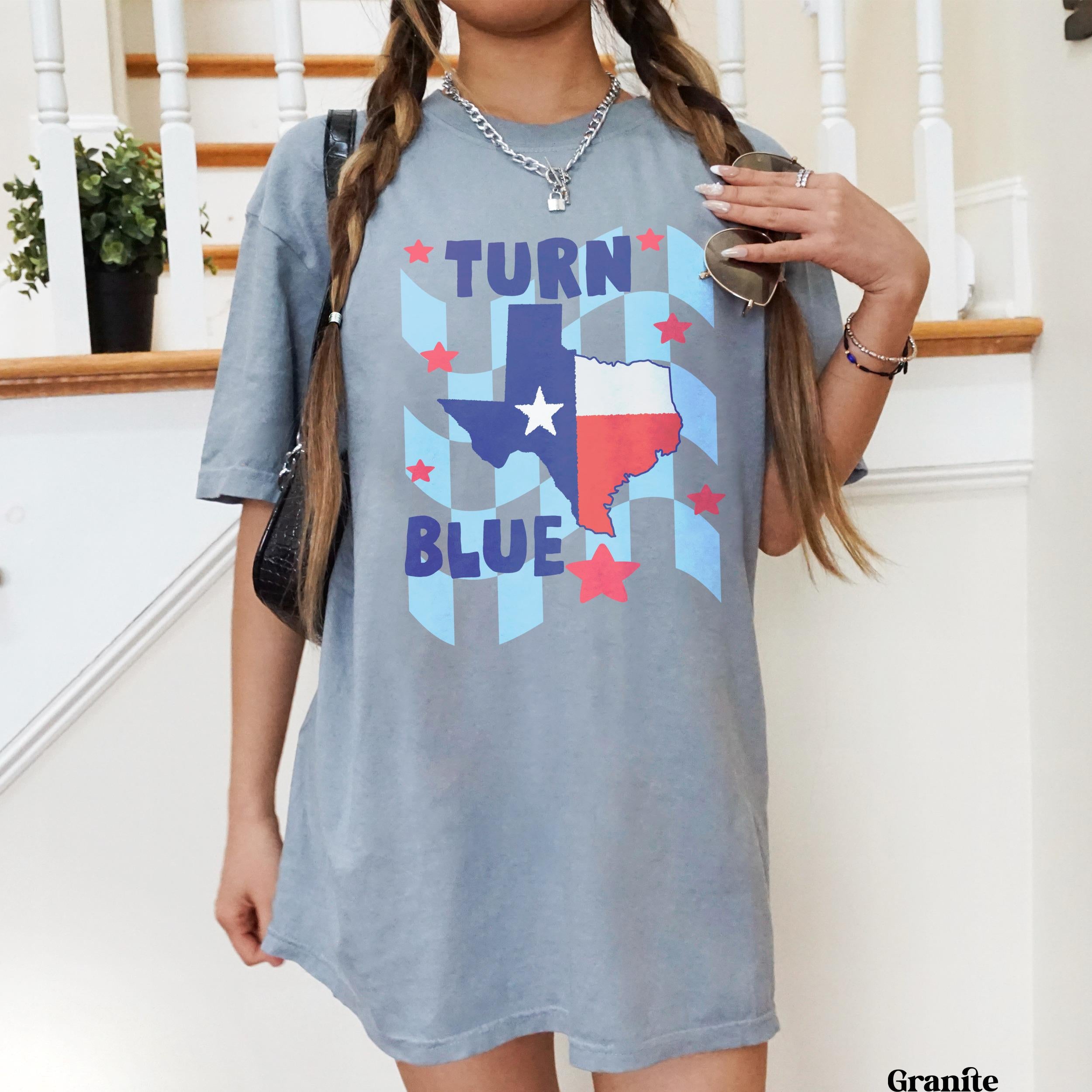 Gray t-shirt with Texas flag and &amp;quot;TURN BLUE&amp;quot; text.