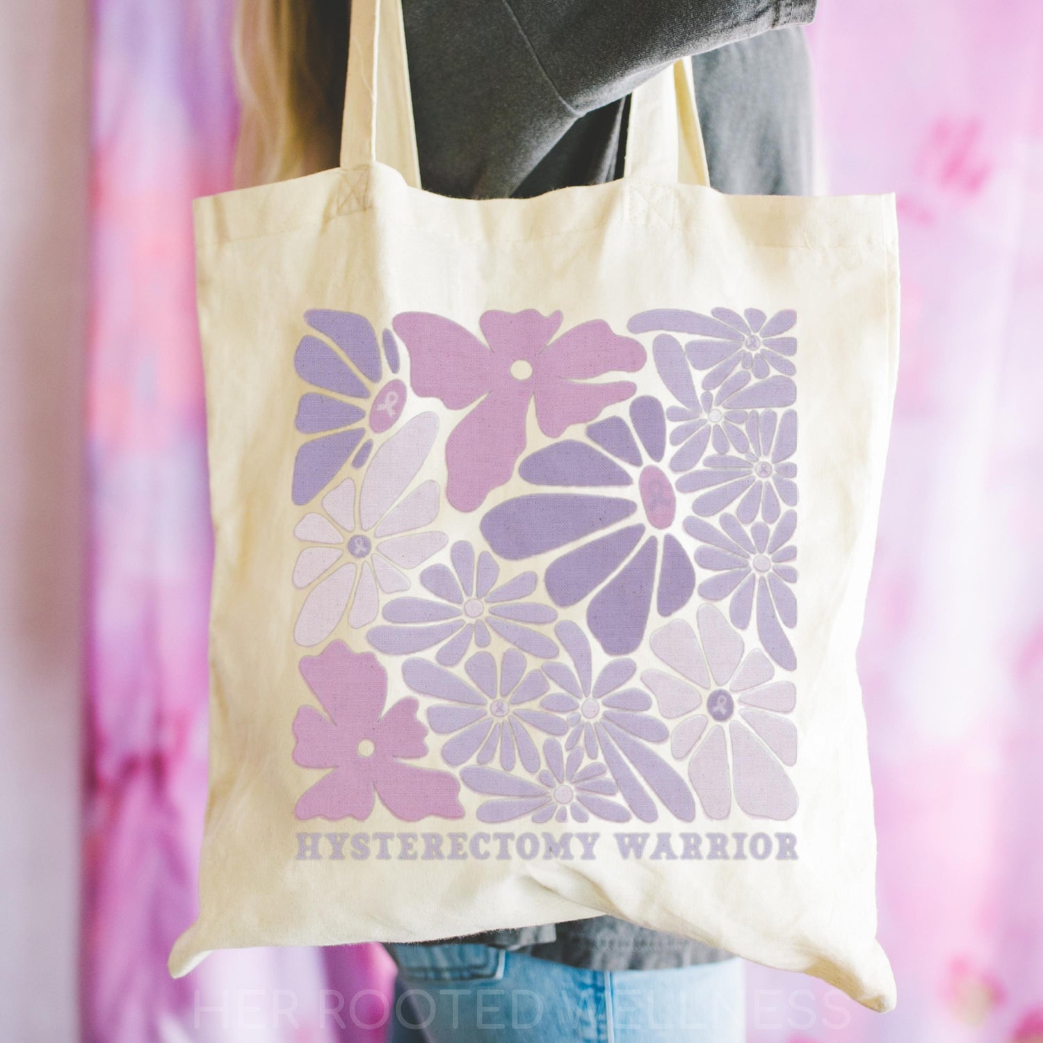 Hysterectomy Warrior Tote Bag | Purple Ribbon Hysto Awareness Canvas Bag | Uterus Removal Surgery Recovery Support Gift | Care Package Idea