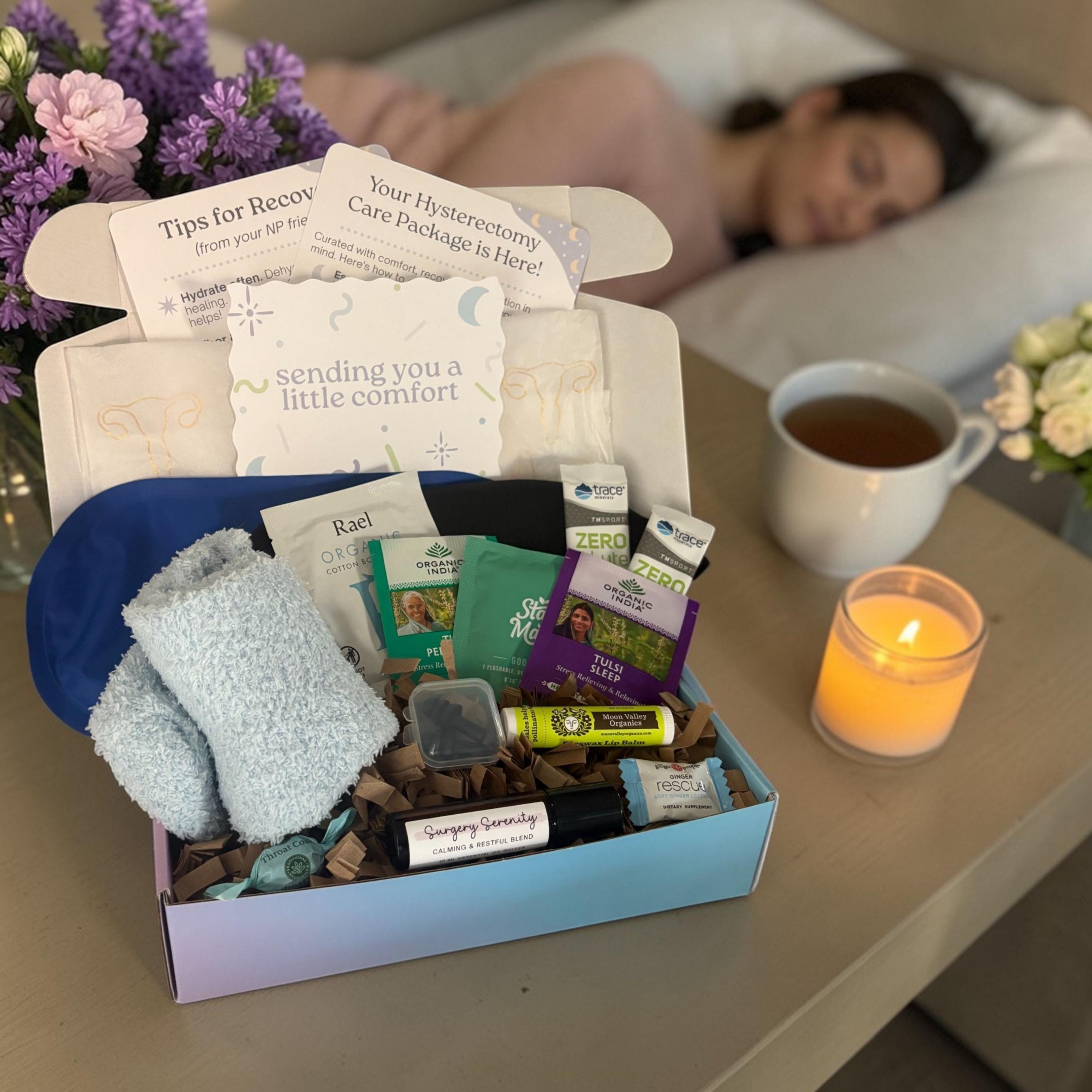 Hysterectomy Care Package With Ice Pack | Post Surgery Recovery Gift for Women | Comfort Get Well Soon Basket for Uterus Removal, Hysto Box
