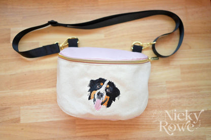 Pet Portrait Dog Walking Bag - Everyday Sling - Cross-body Bag - Custom, Handmade, Canvas Handbag - NO AI