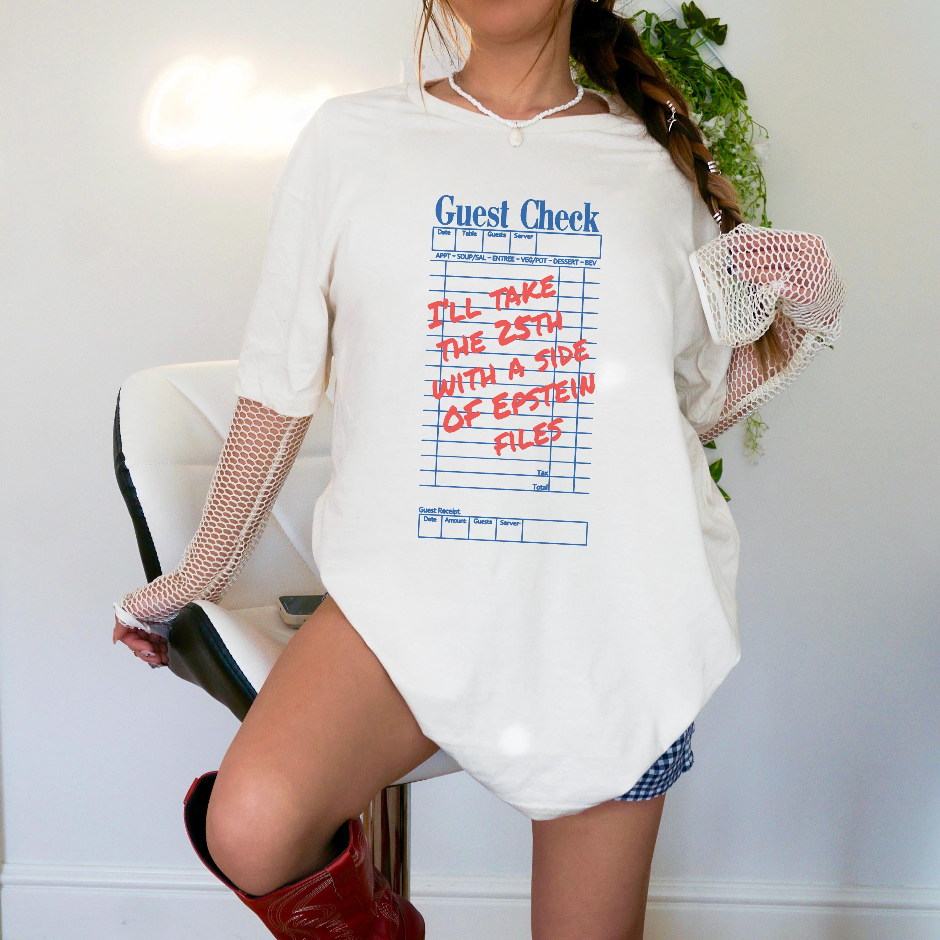 Oversized t-shirt with &amp;quot;Guest Check&amp;quot; and &amp;quot;I&amp;