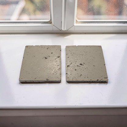 Minimalist Concrete Coasters Set of 2, Modern Industrial Drink Coasters with Cork Feet, Square Cement Product Photography Props