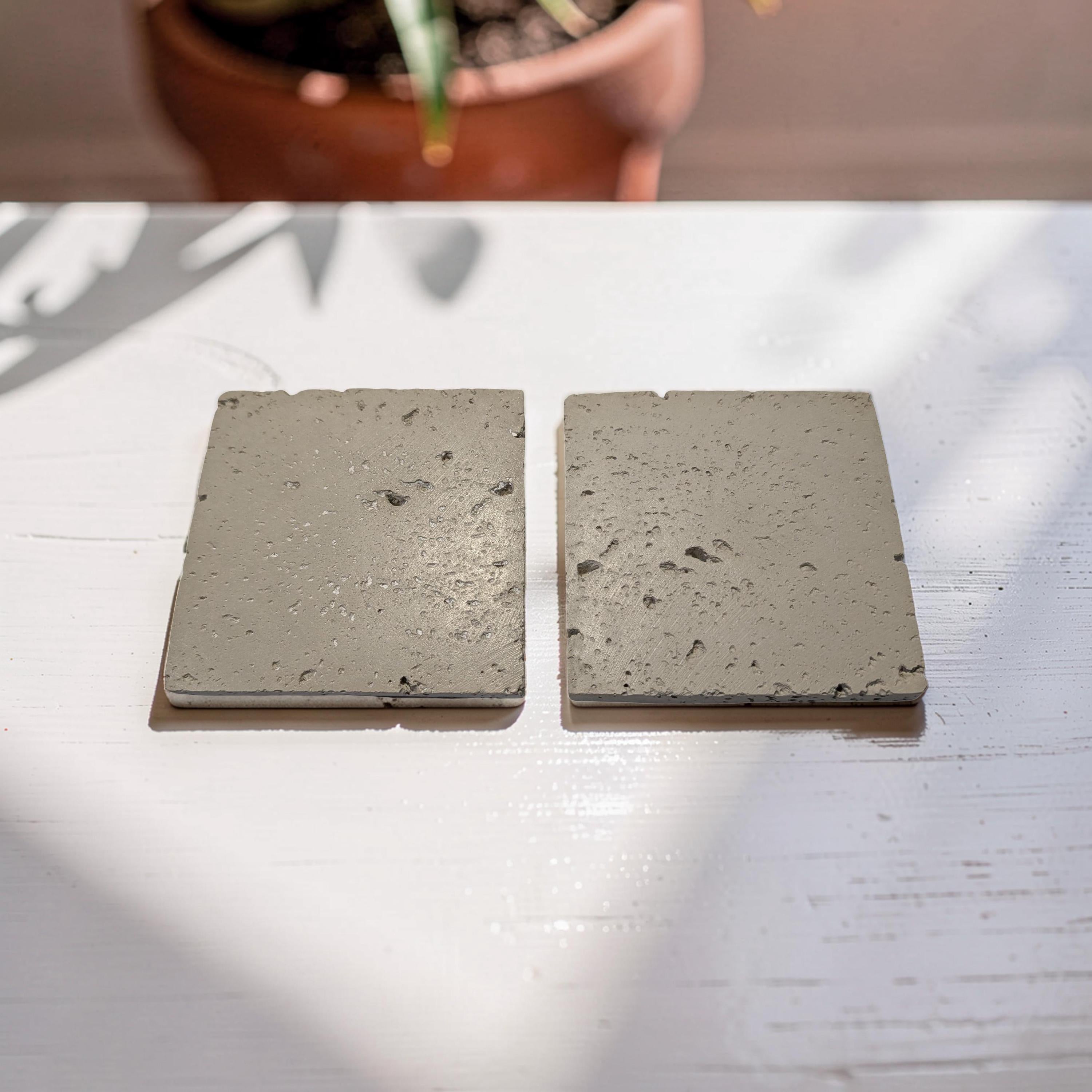 Minimalist Concrete Coasters Set of 2, Modern Industrial Drink Coasters with Cork Feet, Square Cement Product Photography Props