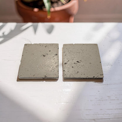 Minimalist Concrete Coasters Set of 2, Modern Industrial Drink Coasters with Cork Feet, Square Cement Product Photography Props