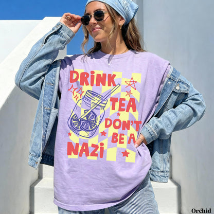 Purple t-shirt with &amp;quot;Drink tea, don&amp;