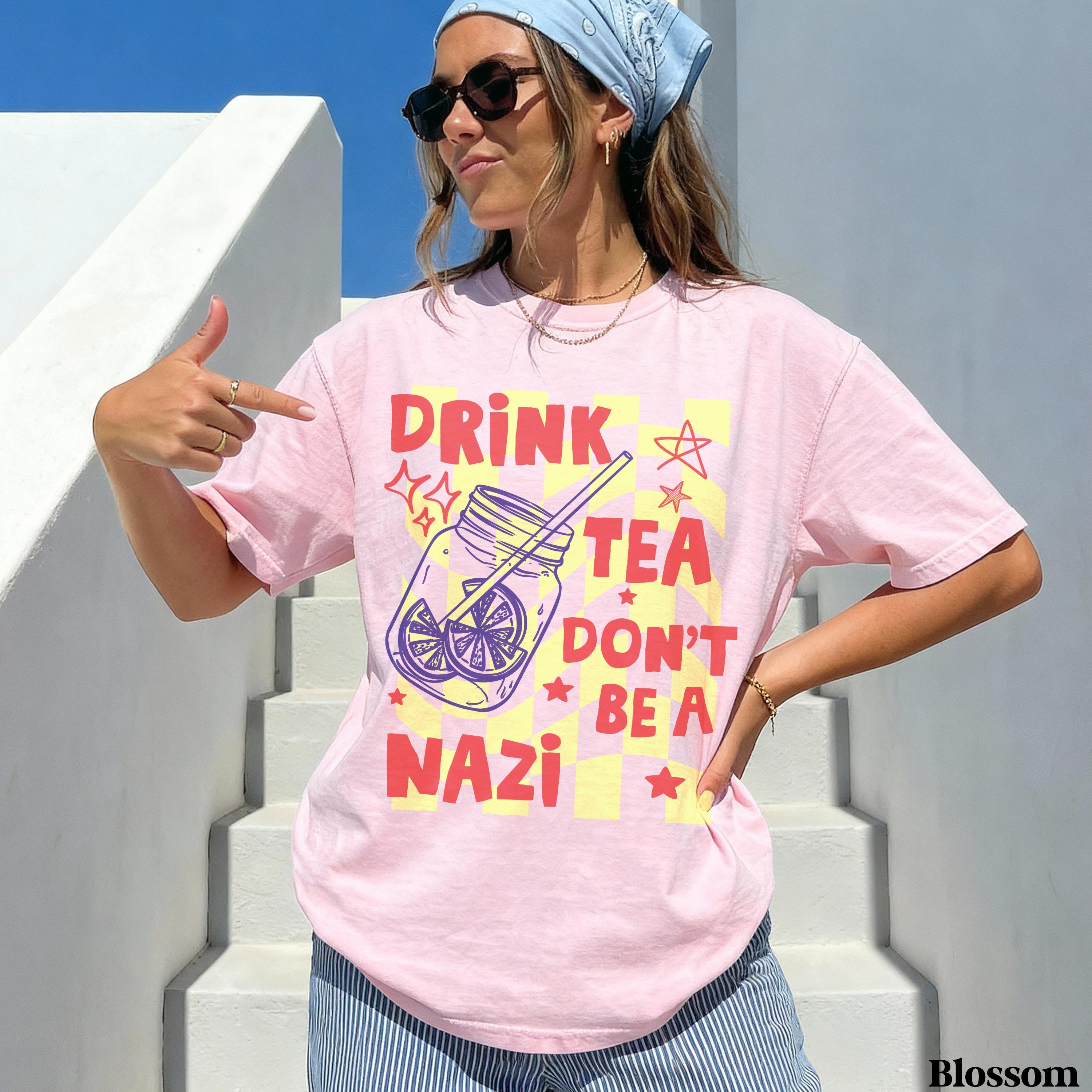 Pink t-shirt with &amp;quot;Drink tea, don&amp;