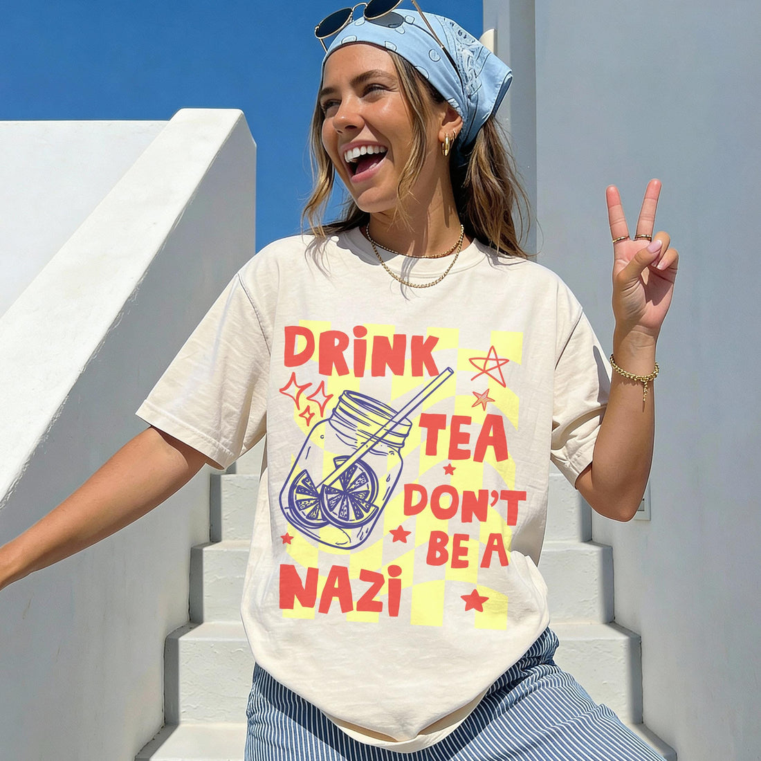 Cream t-shirt with &amp;quot;DRINK TEA DON&amp;