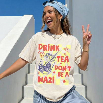 Cream t-shirt with &amp;quot;DRINK TEA DON&amp;