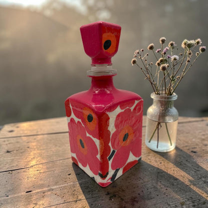 Marimekko Inspired Decoupaged Tequila Bottle, Refillable Liquor Decanter, Modern Floral Bar Decor