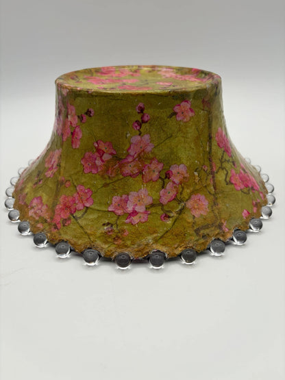 Vintage Fluted Bowl, Decoupaged Geisha Art, Pink Green Gold Centerpiece (Food Safe)