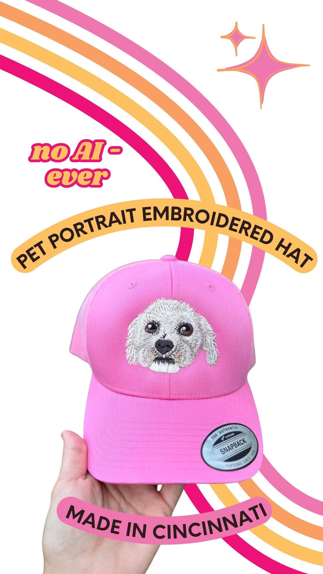 Custom Pet Portrait Trucker Hat – Hand-Drawn Embroidery, Sew-On Patch Option