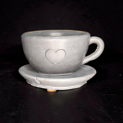 Minimalist Concrete Heart Teacup &amp; Saucer Set | Modern Succulent Planter | Jewelry Dish | Minimalist Concrete Mug + Saucer Set