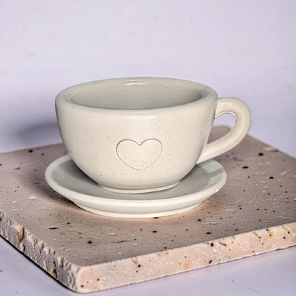 Minimalist Concrete Heart Teacup &amp; Saucer Set | Modern Succulent Planter | Jewelry Dish | Minimalist Concrete Mug + Saucer Set