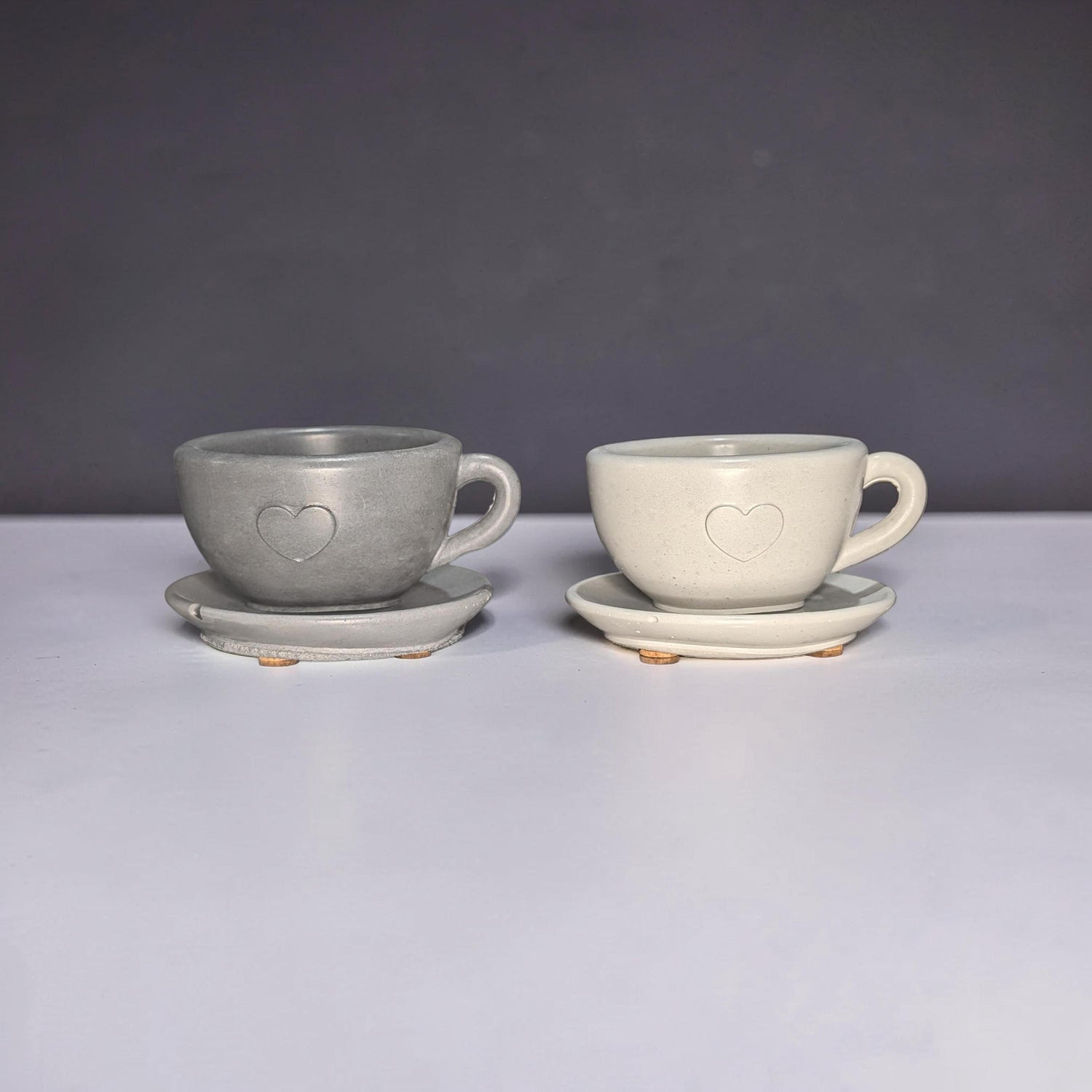 Minimalist Concrete Heart Teacup &amp; Saucer Set | Modern Succulent Planter | Jewelry Dish | Minimalist Concrete Mug + Saucer Set