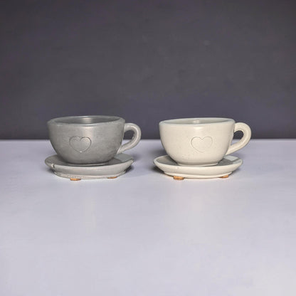 Minimalist Concrete Heart Teacup &amp; Saucer Set | Modern Succulent Planter | Jewelry Dish | Minimalist Concrete Mug + Saucer Set