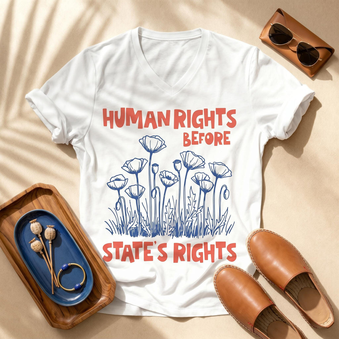 Anti Trump Anti Fascist No War V Neck T Shirt, Human Rights Before State&amp;