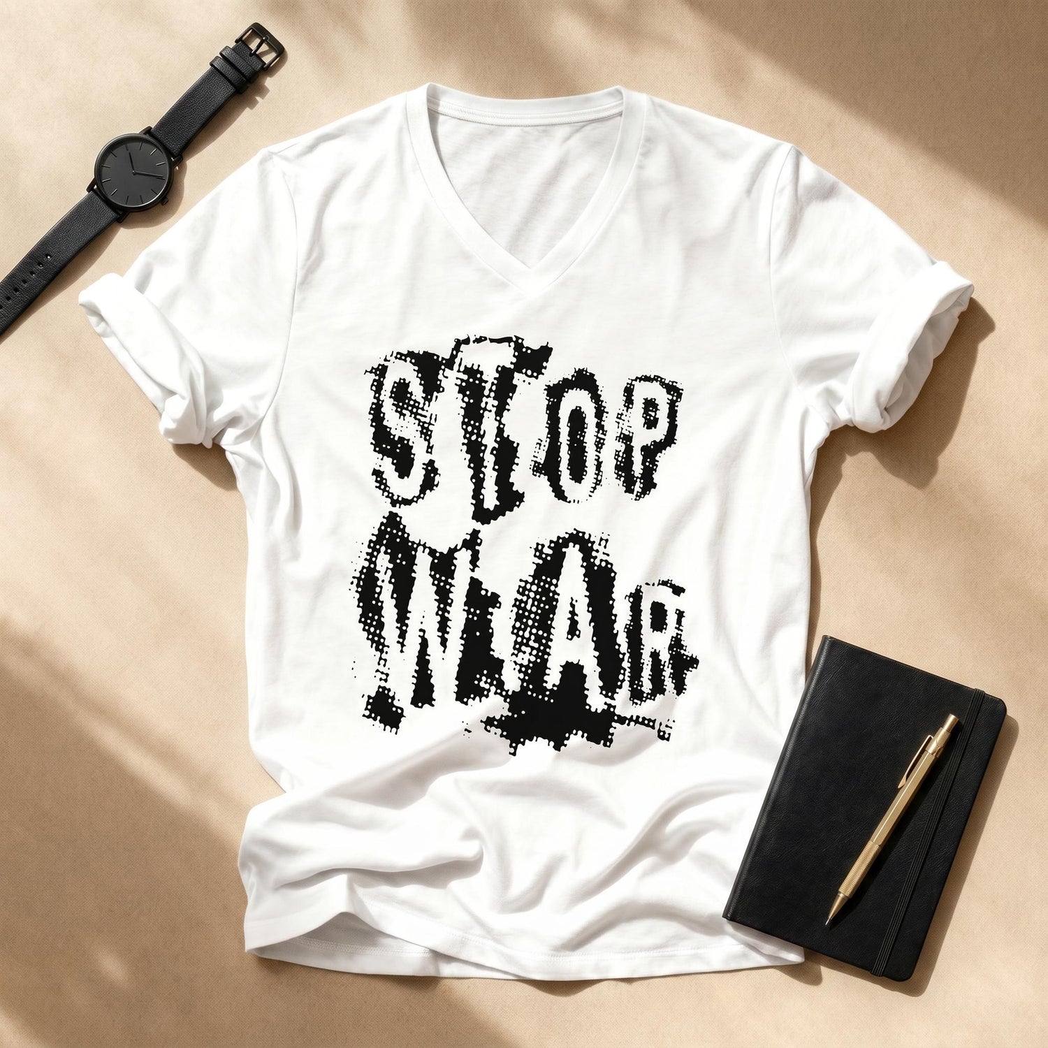 Stop War V Neck T Shirt, Anti Trump Protest Tee, No Iran War Activist Shirt, Anti Fascist Apparel, Pro Peace Grunge Design Top