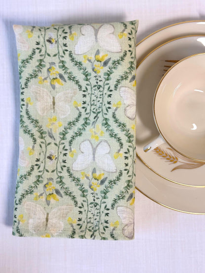 Butterfly Trellis Napkins – Sage Green Linen Napkin Set – Botanical Table Decor