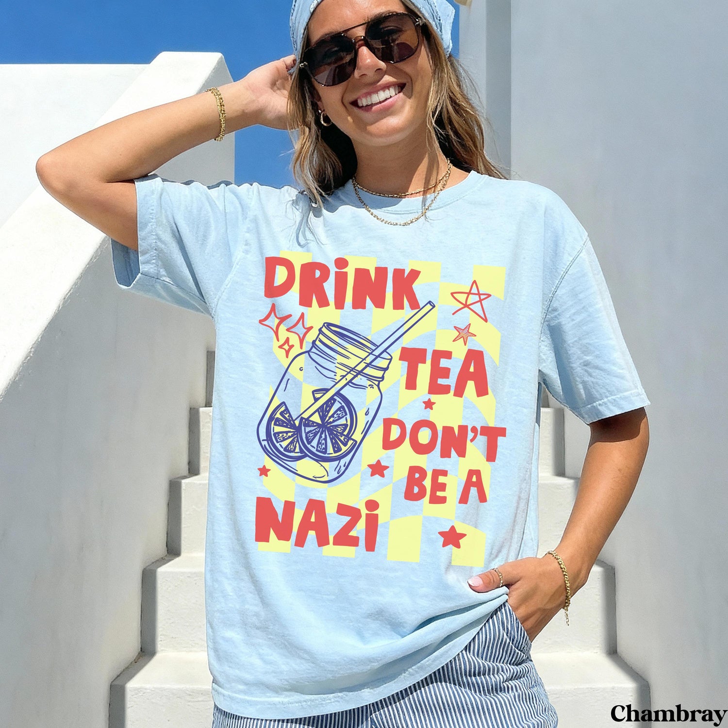 Light blue t-shirt with &amp;quot;Drink Tea Don&amp;