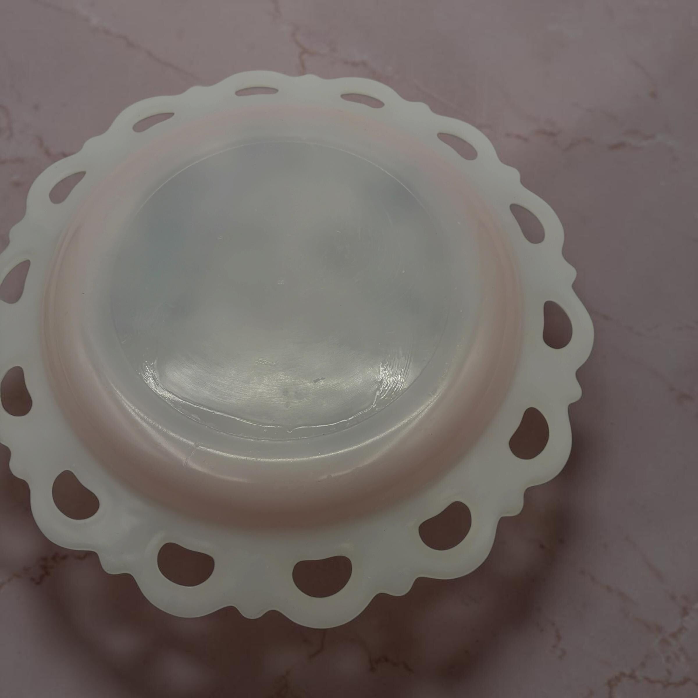 Vintage Milk Glass Scalloped Tray, Decoupage Flower Girl Art, Pink Blossom Vanity Dish