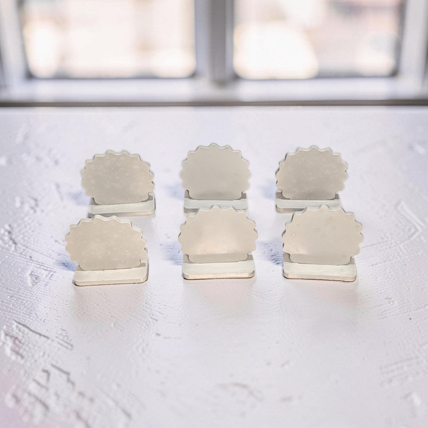 Blank Concrete Signs with Stands | Scalloped Table Top Display | DIY Wedding Table Numbers | Retail Price Signs | Small Food Stationery Sign