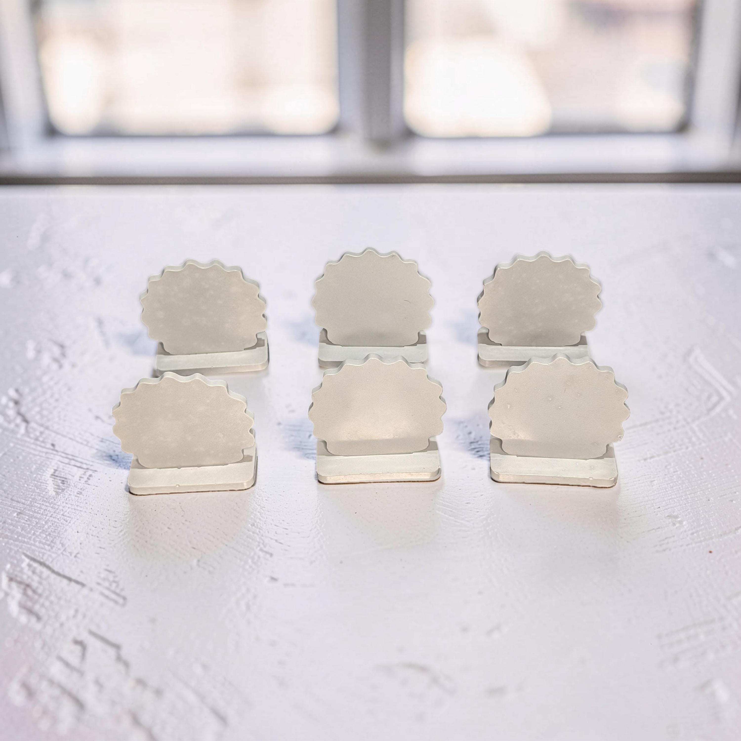 Blank Concrete Signs with Stands | Scalloped Table Top Display | DIY Wedding Table Numbers | Retail Price Signs | Small Food Stationery Sign