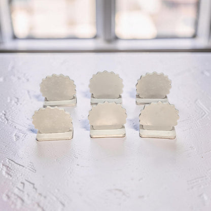 Blank Concrete Signs with Stands | Scalloped Table Top Display | DIY Wedding Table Numbers | Retail Price Signs | Small Food Stationery Sign