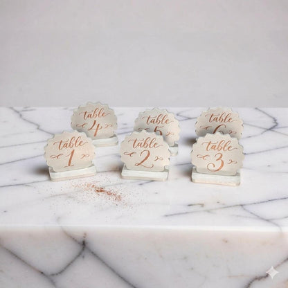Blank Concrete Signs with Stands | Scalloped Table Top Display | DIY Wedding Table Numbers | Retail Price Signs | Small Food Stationery Sign