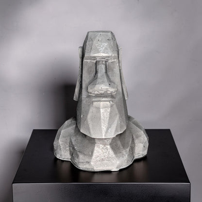 Minimalist Concrete Statue | Easter Island Moai Bust | Brutalist Home Decor Accent | Geometric Stone Face Paperweight | Bookshelf Decoration