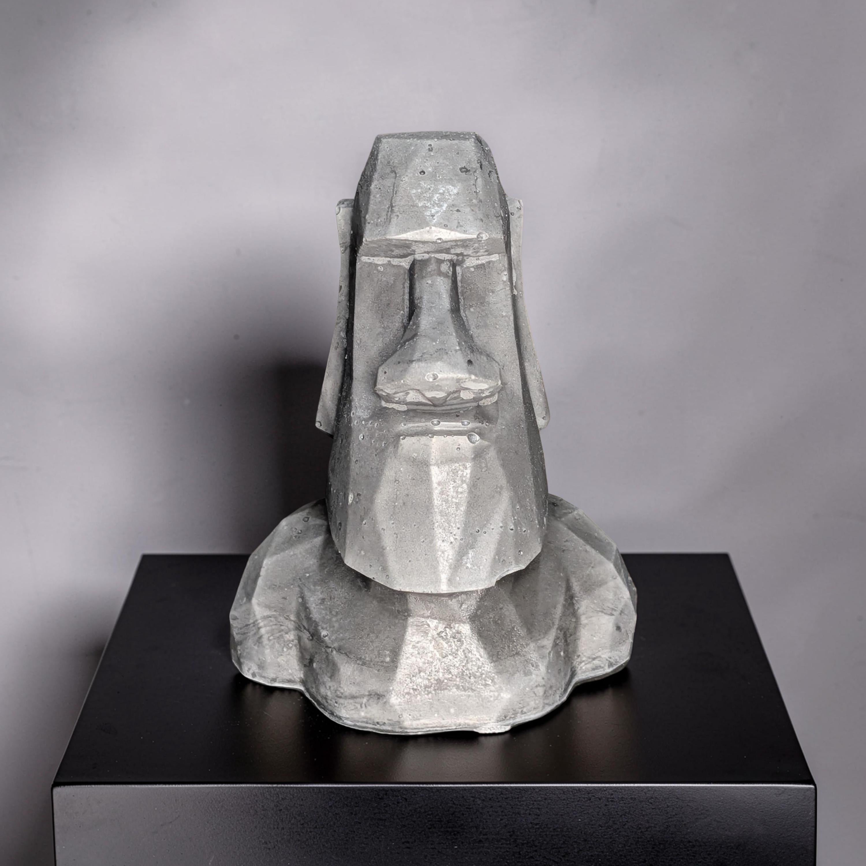 Minimalist Concrete Statue | Easter Island Moai Bust | Brutalist Home Decor Accent | Geometric Stone Face Paperweight | Bookshelf Decoration