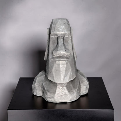 Minimalist Concrete Statue | Easter Island Moai Bust | Brutalist Home Decor Accent | Geometric Stone Face Paperweight | Bookshelf Decoration