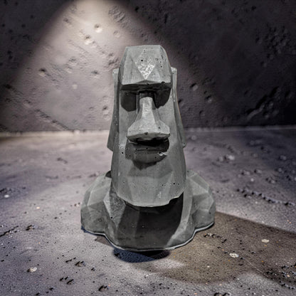 Minimalist Concrete Statue | Easter Island Moai Bust | Brutalist Home Decor Accent | Geometric Stone Face Paperweight | Bookshelf Decoration