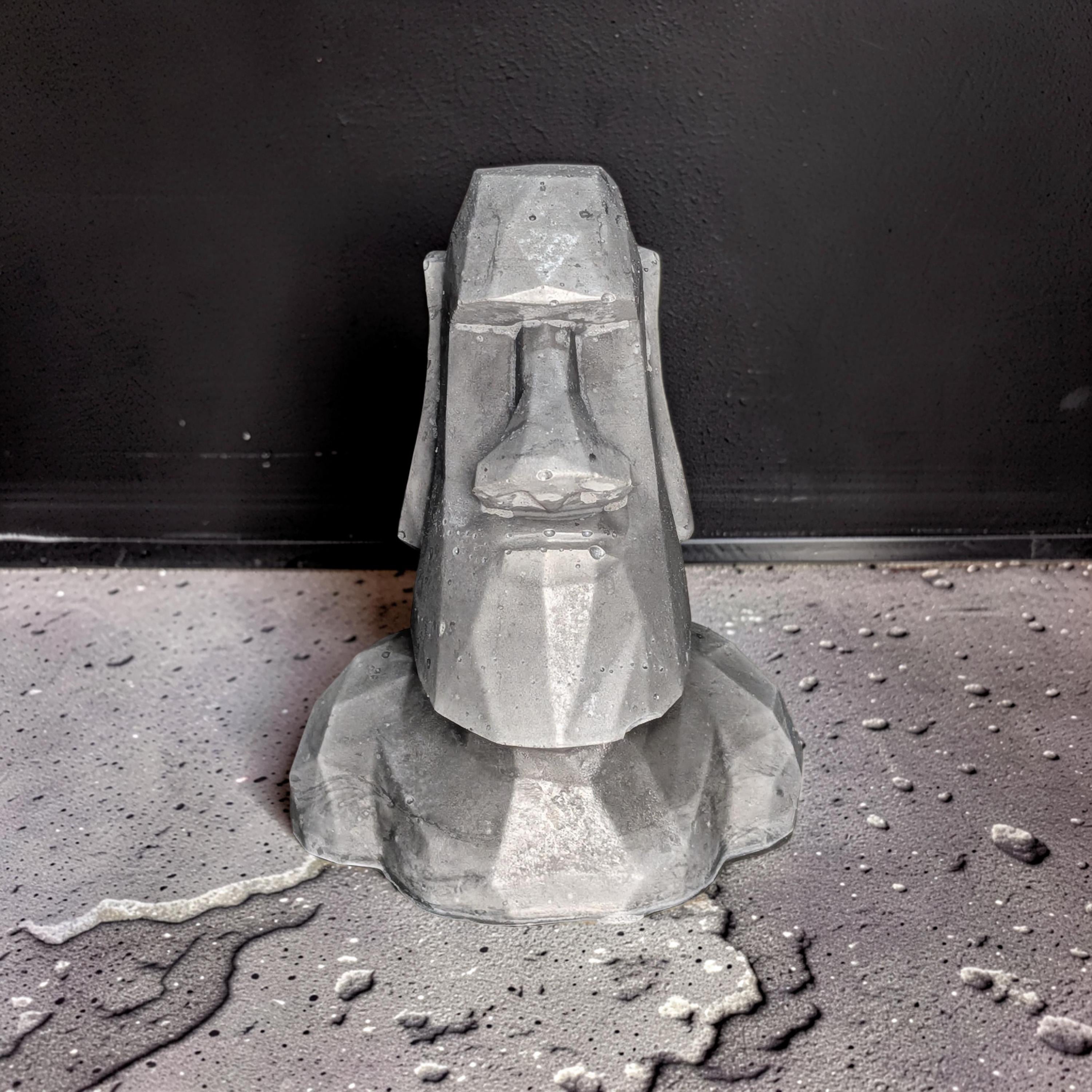 Minimalist Concrete Statue | Easter Island Moai Bust | Brutalist Home Decor Accent | Geometric Stone Face Paperweight | Bookshelf Decoration