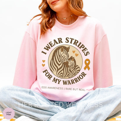 EDS Awareness Sweatshirt for Mom | Ehlers Danlos Warrior Mama Sweater | Zebra Rare Disease Momma Support Gift | Ehlers-Danlos Orange Ribbon