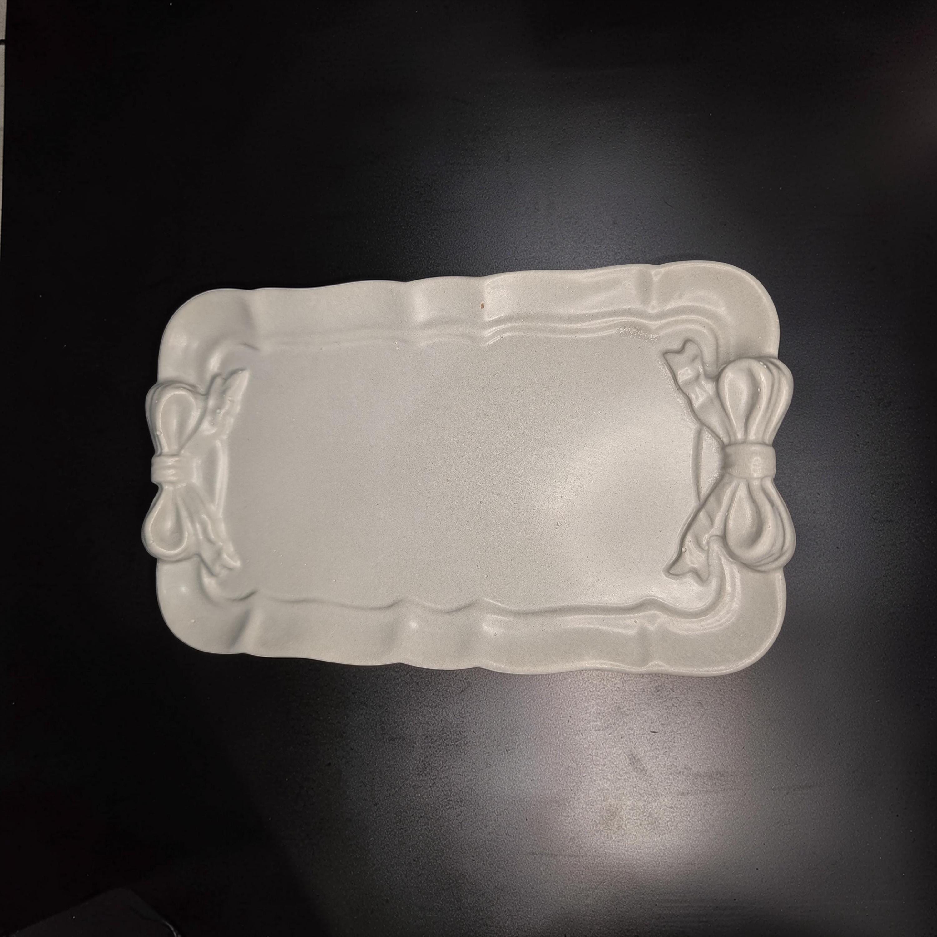 Coquette Concrete Ribbon Tray, Aesthetic Trinket Dish, Key &amp; Ring Holder for Dresser, Neutral Gray Bathroom Vanity Decor, Handmade Gift