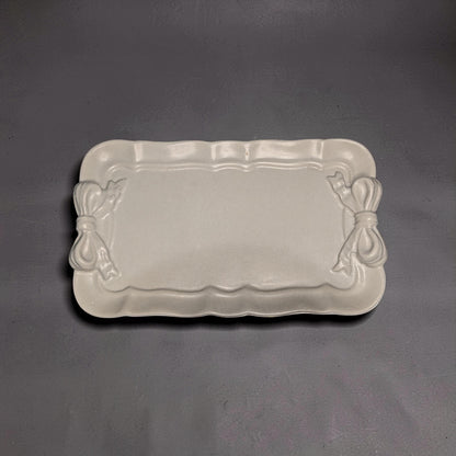 Coquette Concrete Ribbon Tray, Aesthetic Trinket Dish, Key &amp; Ring Holder for Dresser, Neutral Gray Bathroom Vanity Decor, Handmade Gift