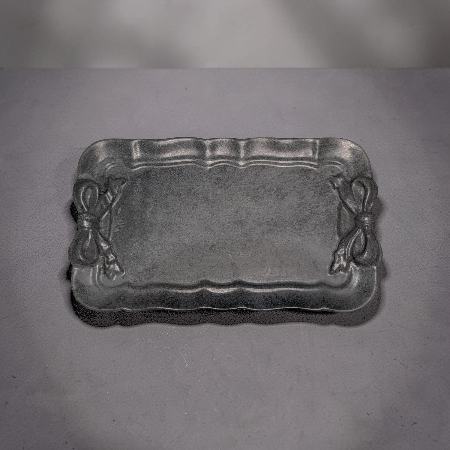 Coquette Concrete Ribbon Tray, Aesthetic Trinket Dish, Key &amp; Ring Holder for Dresser, Neutral Gray Bathroom Vanity Decor, Handmade Gift