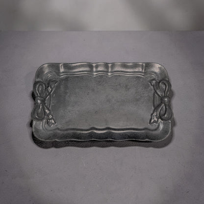 Coquette Concrete Ribbon Tray, Aesthetic Trinket Dish, Key &amp; Ring Holder for Dresser, Neutral Gray Bathroom Vanity Decor, Handmade Gift