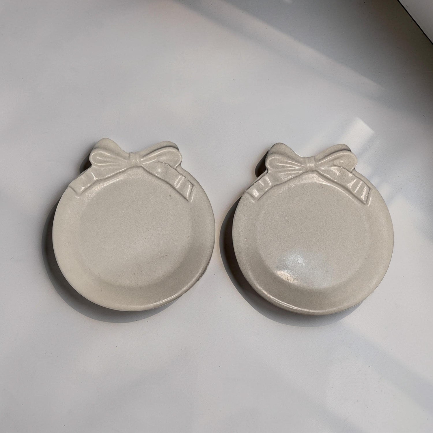 Coquette Concrete Bow Ring Dish | Cute Ribbon Jewelry Tray | Round Trinket Bowl | Natural &amp; Grey Coaster Set | Aesthetic Bedroom Decor