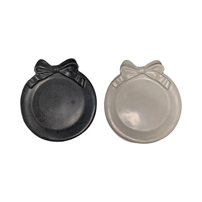 Coquette Concrete Bow Ring Dish | Cute Ribbon Jewelry Tray | Round Trinket Bowl | Natural &amp; Grey Coaster Set | Aesthetic Bedroom Decor