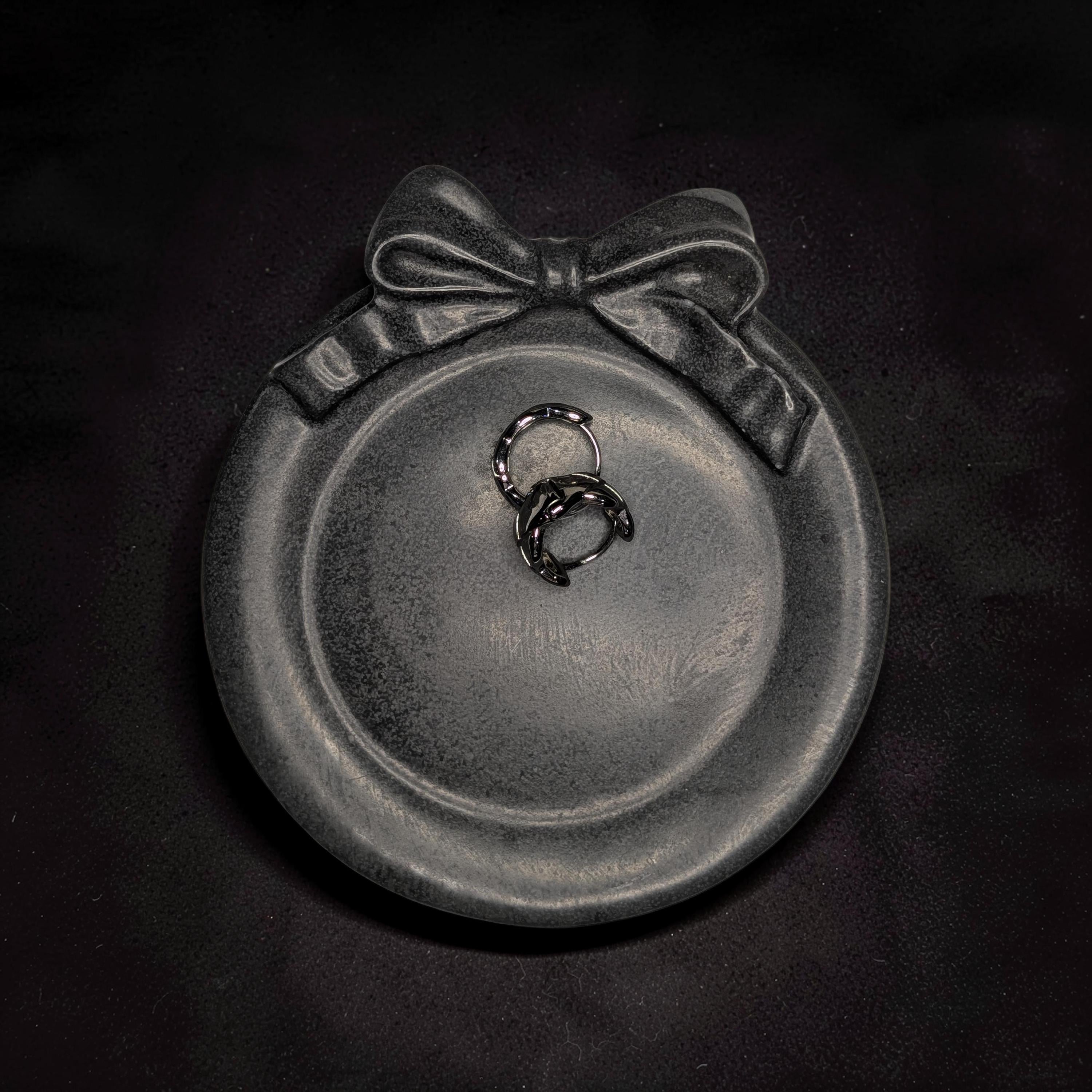 Coquette Concrete Bow Ring Dish | Cute Ribbon Jewelry Tray | Round Trinket Bowl | Natural &amp; Grey Coaster Set | Aesthetic Bedroom Decor