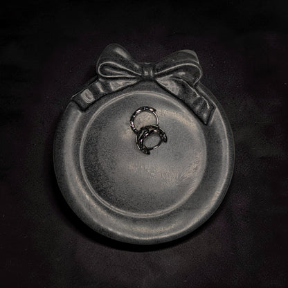 Coquette Concrete Bow Ring Dish | Cute Ribbon Jewelry Tray | Round Trinket Bowl | Natural &amp; Grey Coaster Set | Aesthetic Bedroom Decor